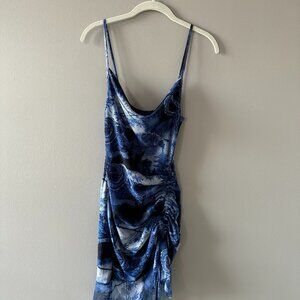 Pretty Little Thing blue asian print dress size 4